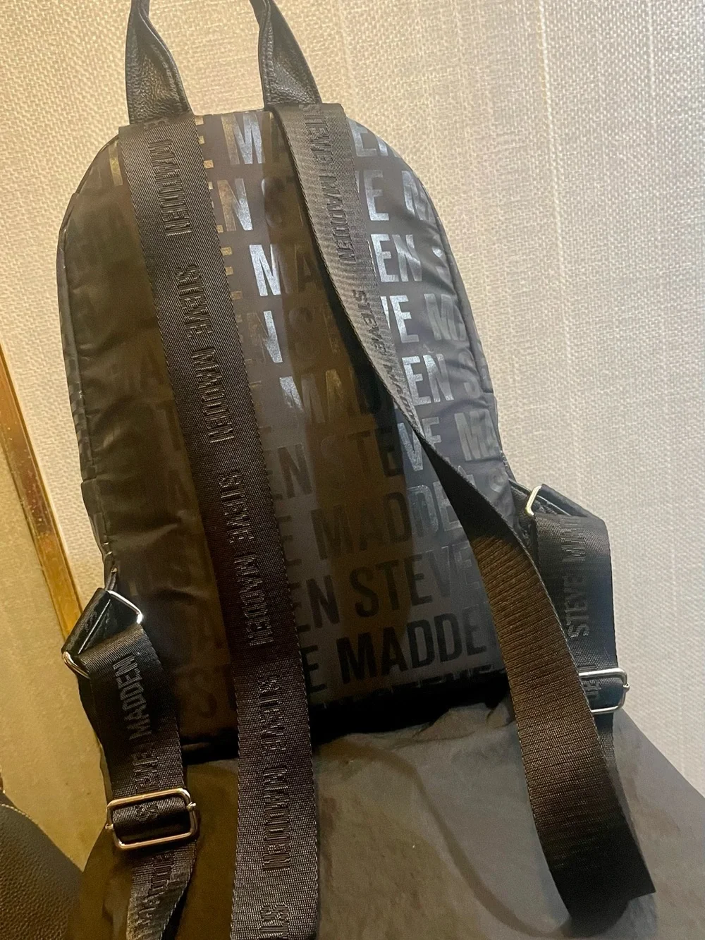 Steve Madden Black Logo Print Mini Backpack
